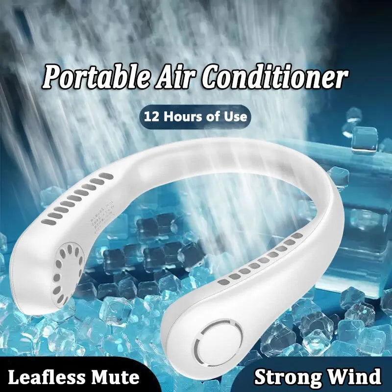 Portable Bladeless Neck Fan – 360° USB Rechargeable Hanging Neck Cooling Fan for Travel & Summer