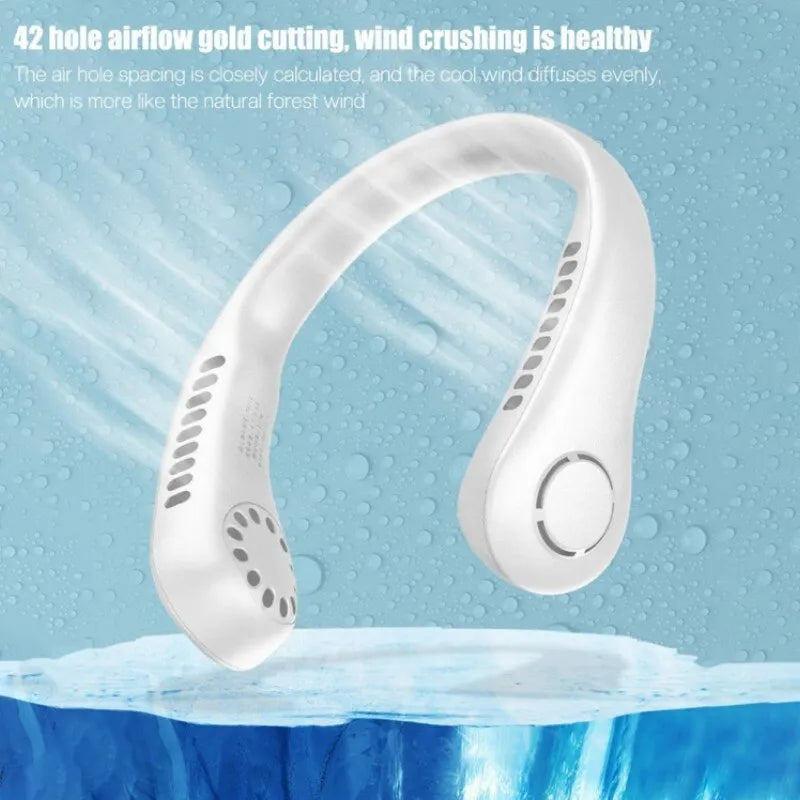 Portable Bladeless Neck Fan – 360° USB Rechargeable Hanging Neck Cooling Fan for Travel & Summer