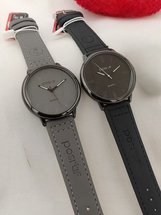 Positif Watch with Leather Strap – Stylish Analog Wristwatch for Men & Women (Without Box, Random Color)