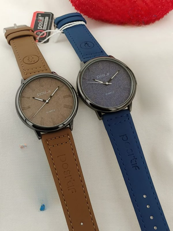 Positif Watch with Leather Strap – Stylish Analog Wristwatch for Men & Women (Without Box, Random Color)