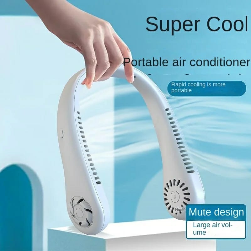 Portable Bladeless Neck Fan – 360° USB Rechargeable Hanging Neck Cooling Fan for Travel & Summer