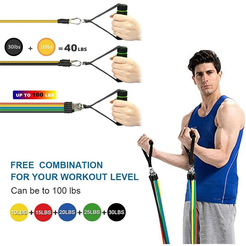 11 Piece Resistance Band Set – Strength Training, Yoga & Home Gym Fitness Bands for Men & Women