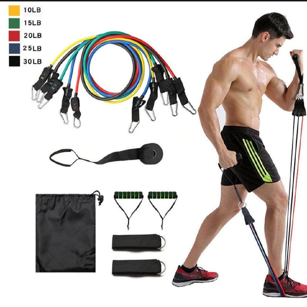 11 Piece Resistance Band Set – Strength Training, Yoga & Home Gym Fitness Bands for Men & Women