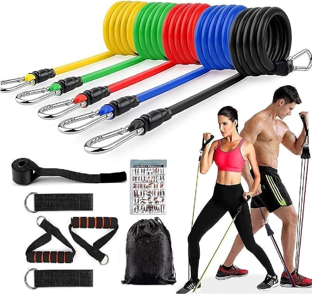 11 Piece Resistance Band Set – Strength Training, Yoga & Home Gym Fitness Bands for Men & Women