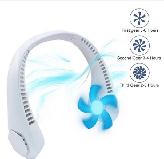 Portable Bladeless Neck Fan – 360° USB Rechargeable Hanging Neck Cooling Fan for Travel & Summer