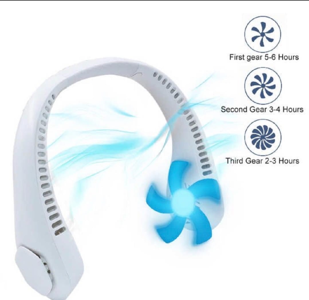 Portable Bladeless Neck Fan – 360° USB Rechargeable Hanging Neck Cooling Fan for Travel & Summer