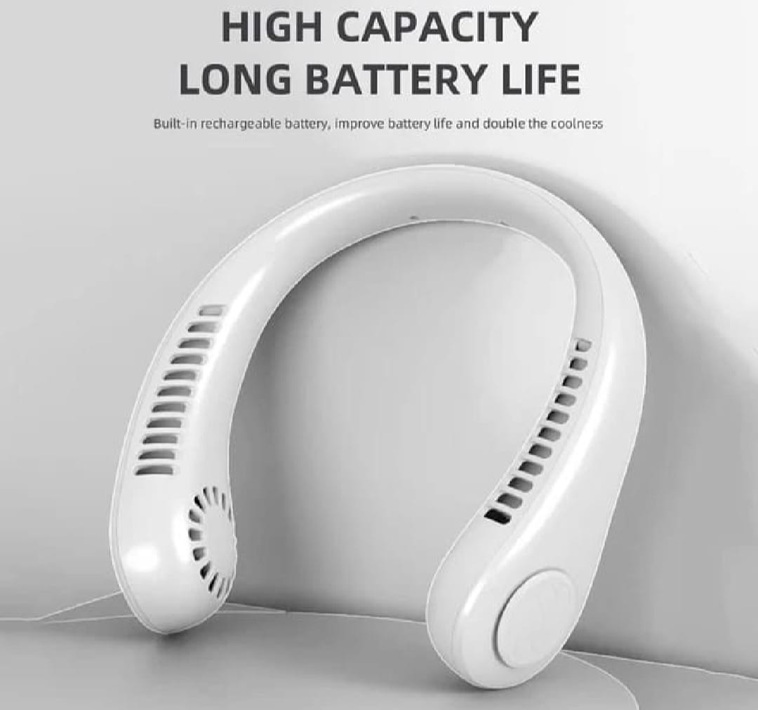 Portable Bladeless Neck Fan – 360° USB Rechargeable Hanging Neck Cooling Fan for Travel & Summer