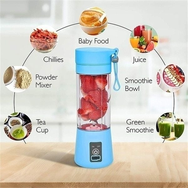 Rechargeable Portable Mini Juicer Blender – 6-Blade 380ml USB Juicing Cup for Smoothies & Fresh Juice