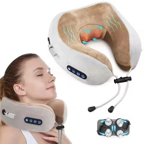 Rechargeable U-Shaped Neck Massager Pillow – Portable Shoulder & Cervical Pain Relief Massage for Home & Car