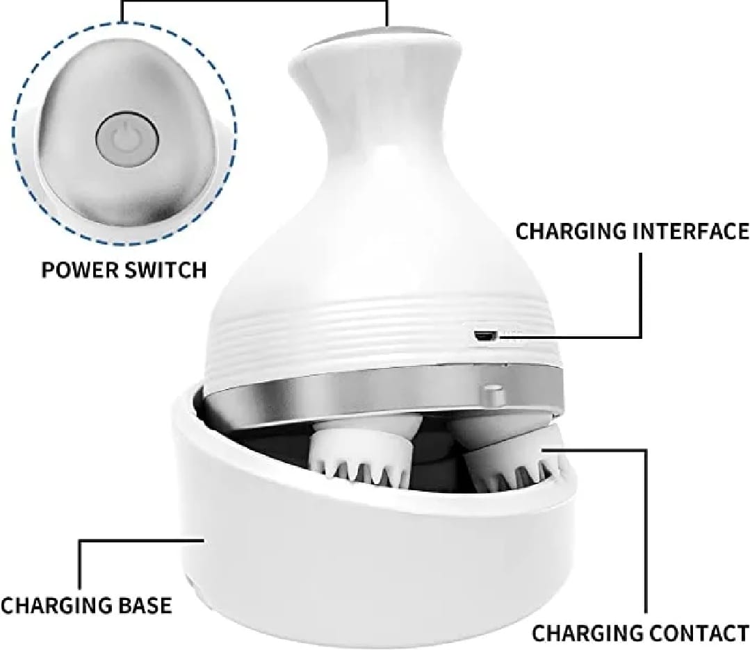 Electric Scalp Massager with 4D Kneading Nodes – Waterproof Handheld Head & Body Massager for Stress Relief