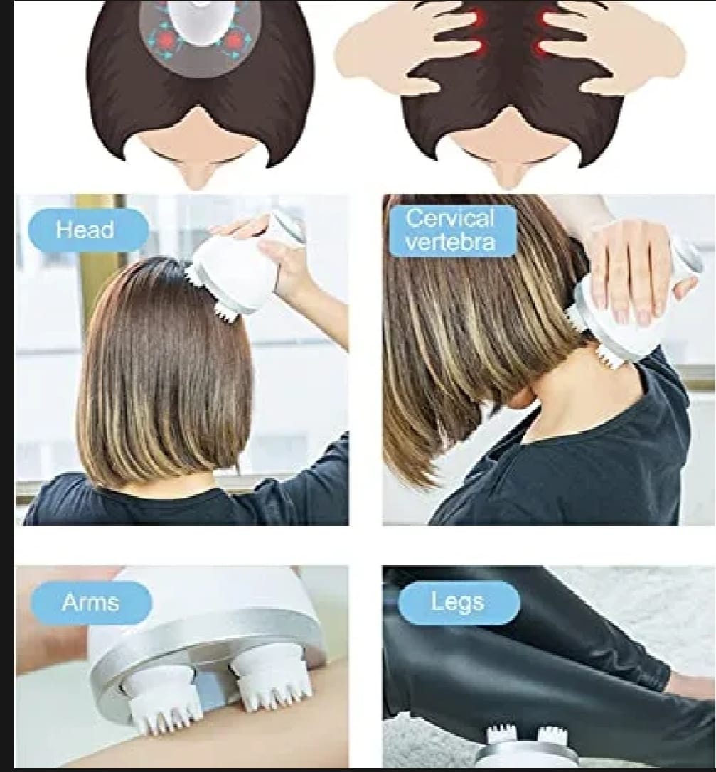 Electric Scalp Massager with 4D Kneading Nodes – Waterproof Handheld Head & Body Massager for Stress Relief