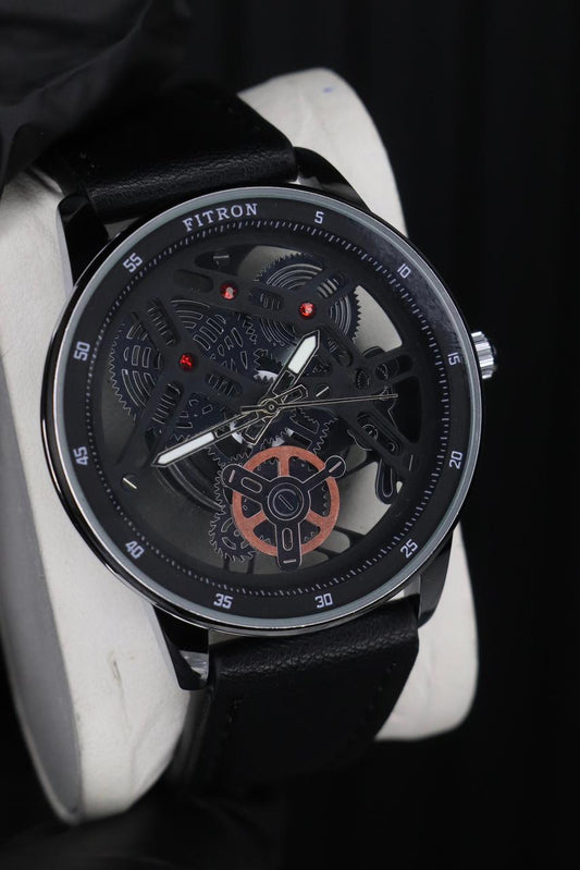 Fitron Classic Chrono Watch – Minimalist Stainless Steel Black Wristwatch (Without Box)