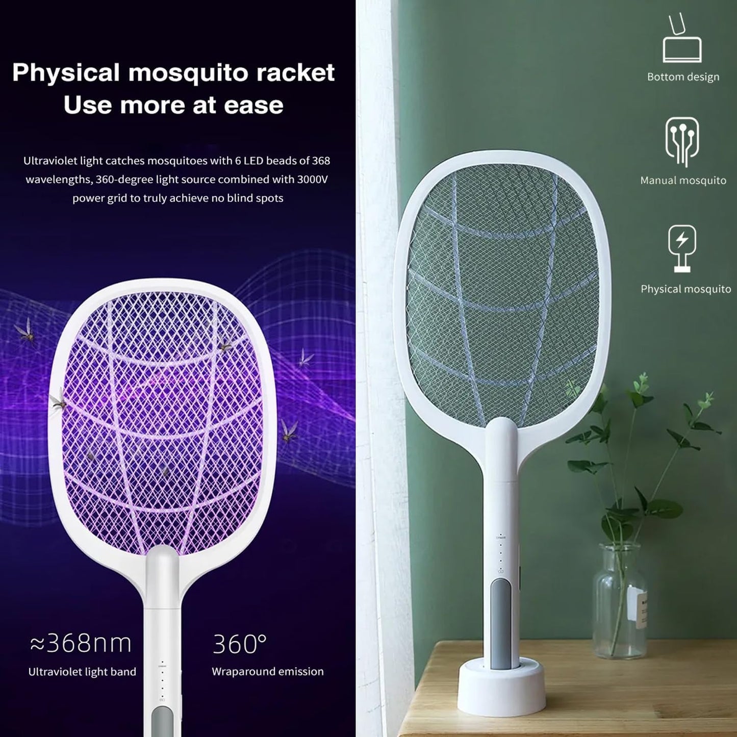 Nova Mosquito Killer Swatter 2 In 1 Rechargeable Electric Racket And Lamp With Type C Charging