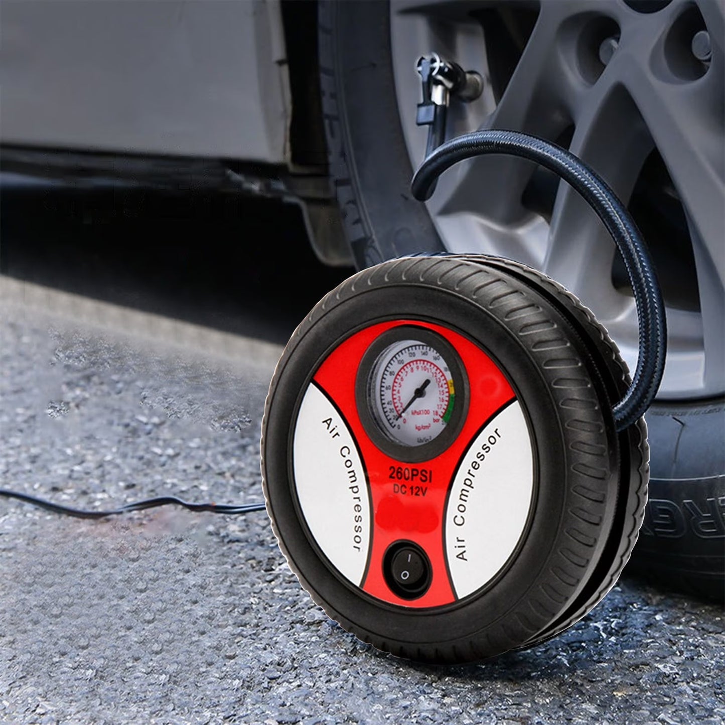 Portable Car Air Pump 260 PSI DC 12V Electric Tire Inflator – Air Compressor for Car, SUV, Truck & Motorcycle