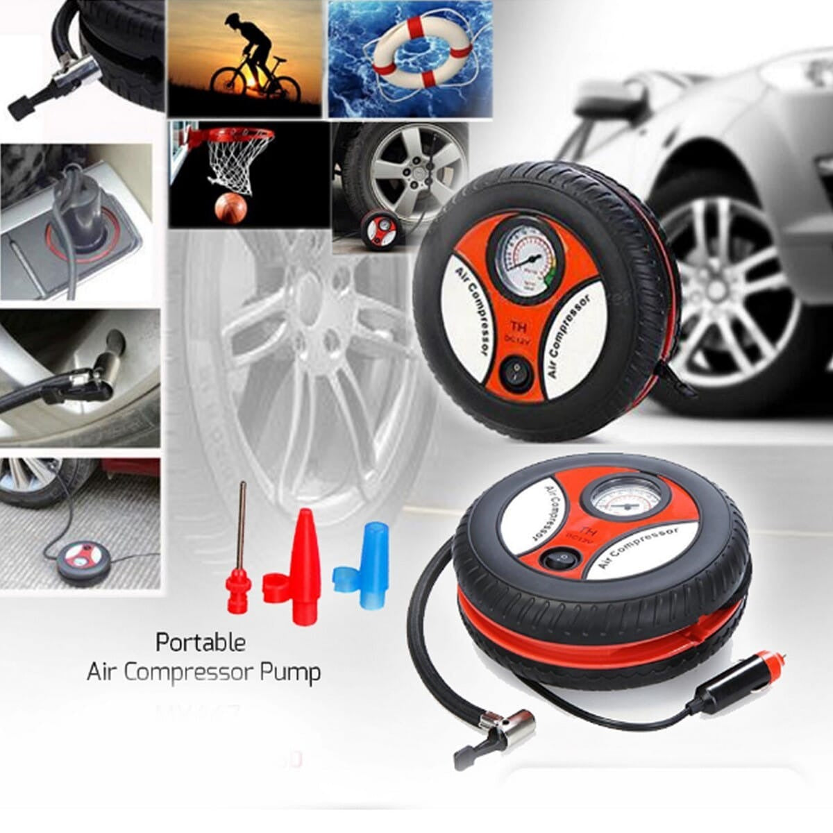 Portable Car Air Pump 260 PSI DC 12V Electric Tire Inflator – Air Compressor for Car, SUV, Truck & Motorcycle