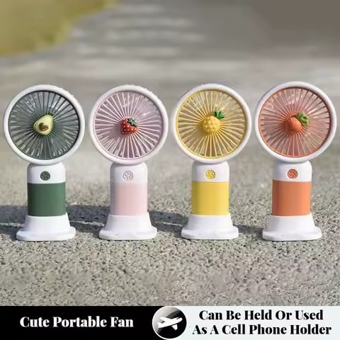 Rechargeable Mini Handy Fruit Character USB Fan – Portable Cute Handheld Cooling Fan for Kids & Travel