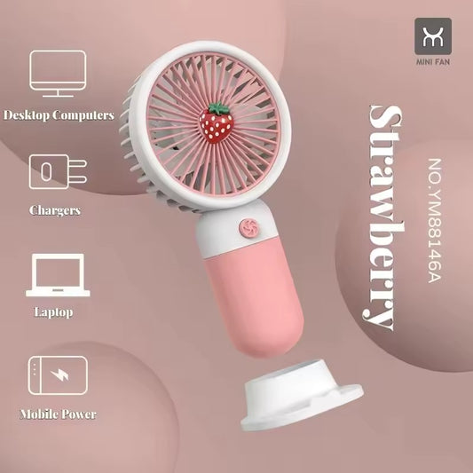 Rechargeable Mini Handy Fruit Character USB Fan – Portable Cute Handheld Cooling Fan for Kids & Travel