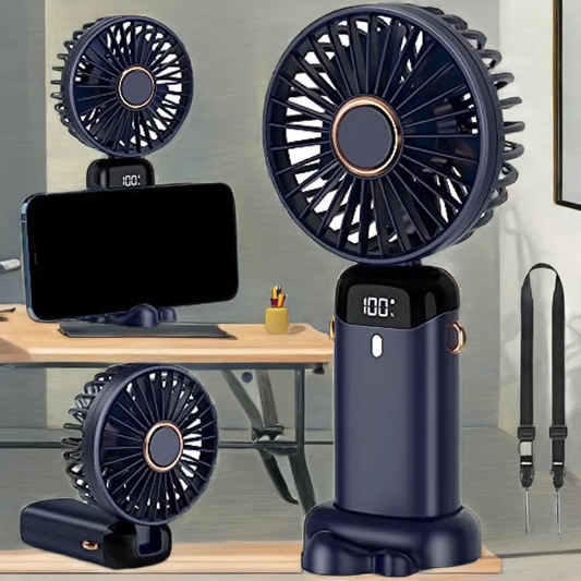 Rechargeable Hand Fan with LED Display – 5 Speed Portable Mini Handy Cooling Fan for Kids & School