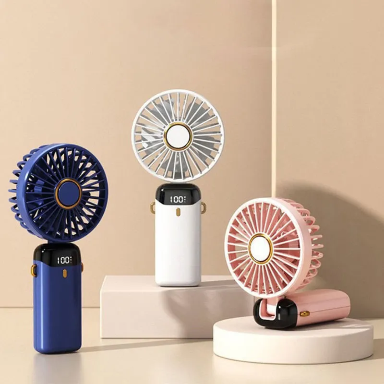 Rechargeable Hand Fan with LED Display – 5 Speed Portable Mini Handy Cooling Fan for Kids & School
