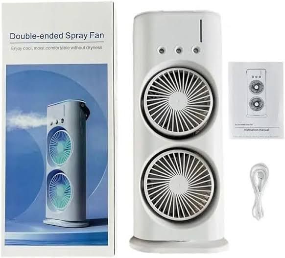 Double-Ended Spray Mist Fan – Dual Head USB Desktop Air Cooler with 90° Rotation, RGB Lights & Water Spray Cooling (16 Inch)
