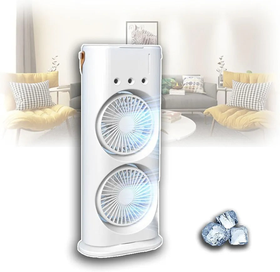 Double-Ended Spray Mist Fan – Dual Head USB Desktop Air Cooler with 90° Rotation, RGB Lights & Water Spray Cooling (16 Inch)
