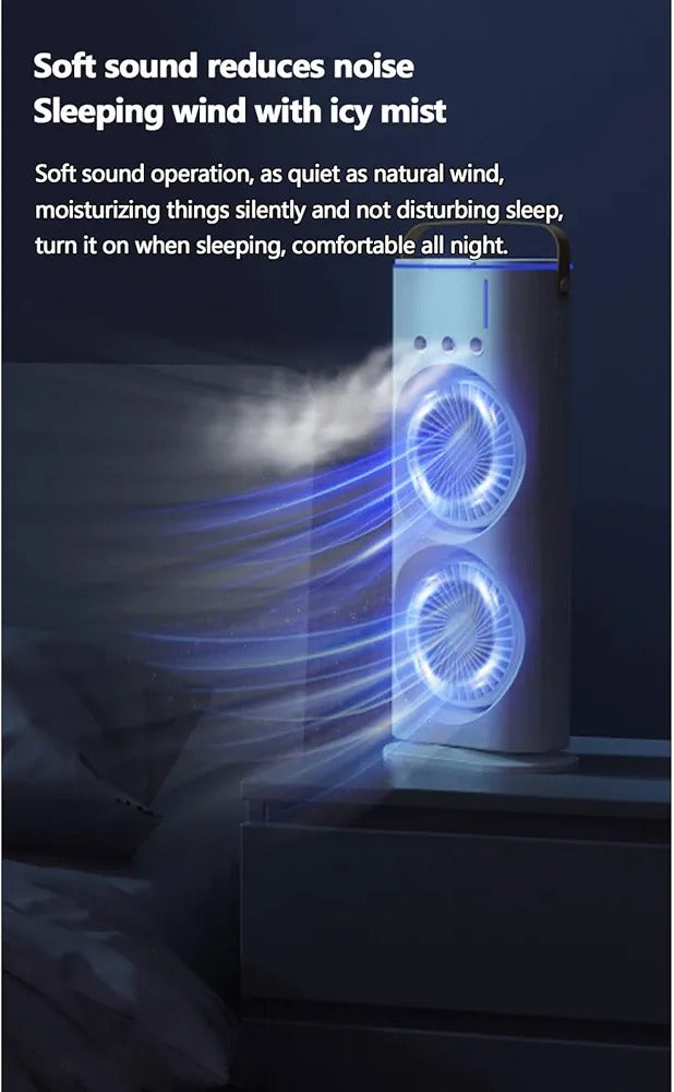 Double-Ended Spray Mist Fan – Dual Head USB Desktop Air Cooler with 90° Rotation, RGB Lights & Water Spray Cooling (16 Inch)