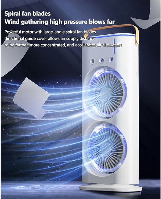Double-Ended Spray Mist Fan – Dual Head USB Desktop Air Cooler with 90° Rotation, RGB Lights & Water Spray Cooling (16 Inch)