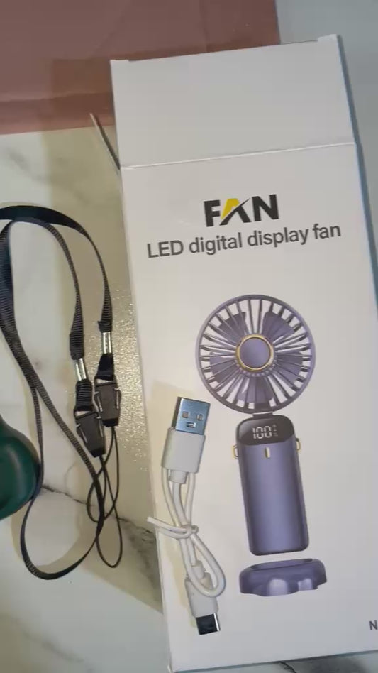Rechargeable Hand Fan with LED Display – 5 Speed Portable Mini Handy Cooling Fan for Kids & School